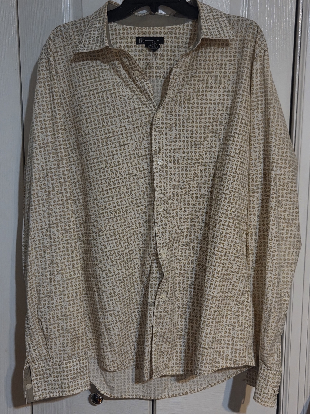 INC International Concepts Men's Beige Patterned Long Sleeve Shirt